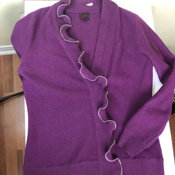 Colour Works Zip Ruffle Wool Sweater Jacket Cardigan Zipper Snap Frill Soft Top - Picture 5 of 11